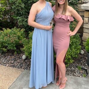 Azazie One Shoulder Dusty Blue Dress